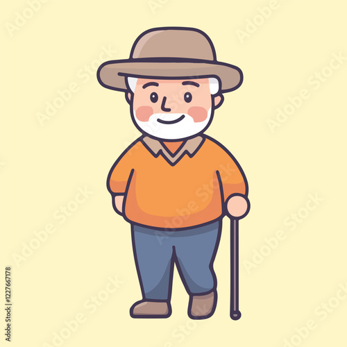a grandfather old man using a walking stick for support vector illustration 