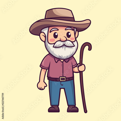 a grandfather old man using a walking stick for support vector illustration 