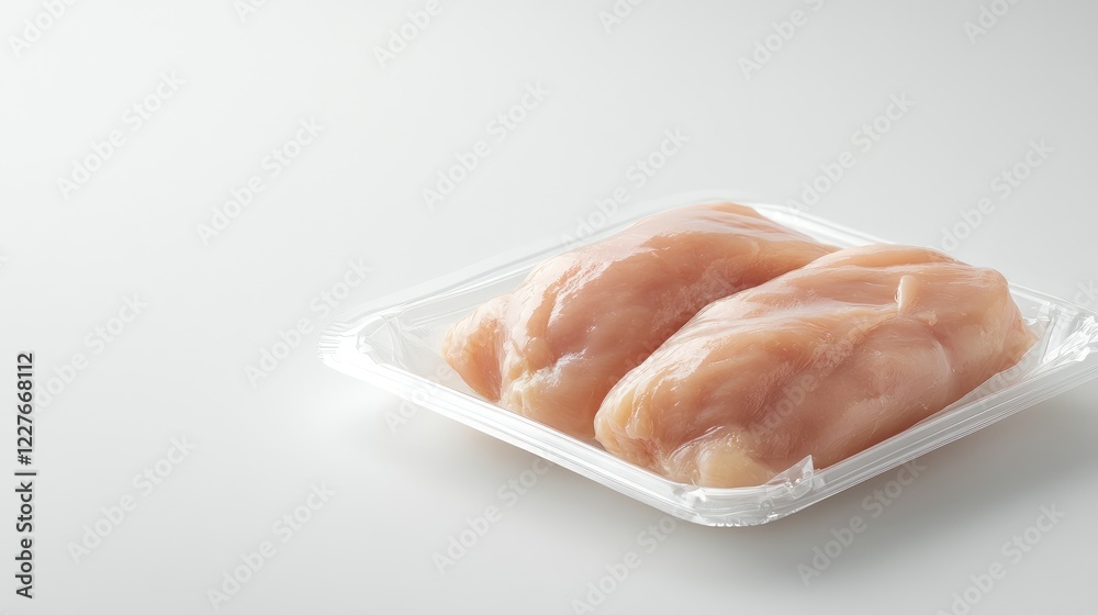Healthy Raw Chicken Breasts in Eco-Friendly Packaging on White Background with Copy Space for Branding or Marketing Purposes Healthy Raw Chicken Breasts in Eco-Friendly Packaging on White Background with Copy Space for Branding or Marketing Purposes