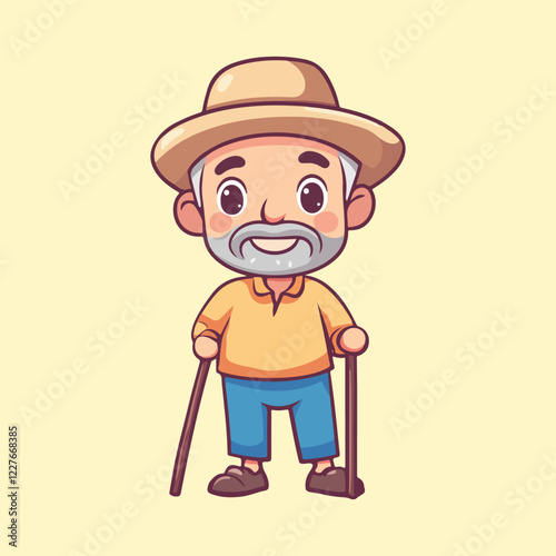 a grandfather old man using a walking stick for support vector illustration 