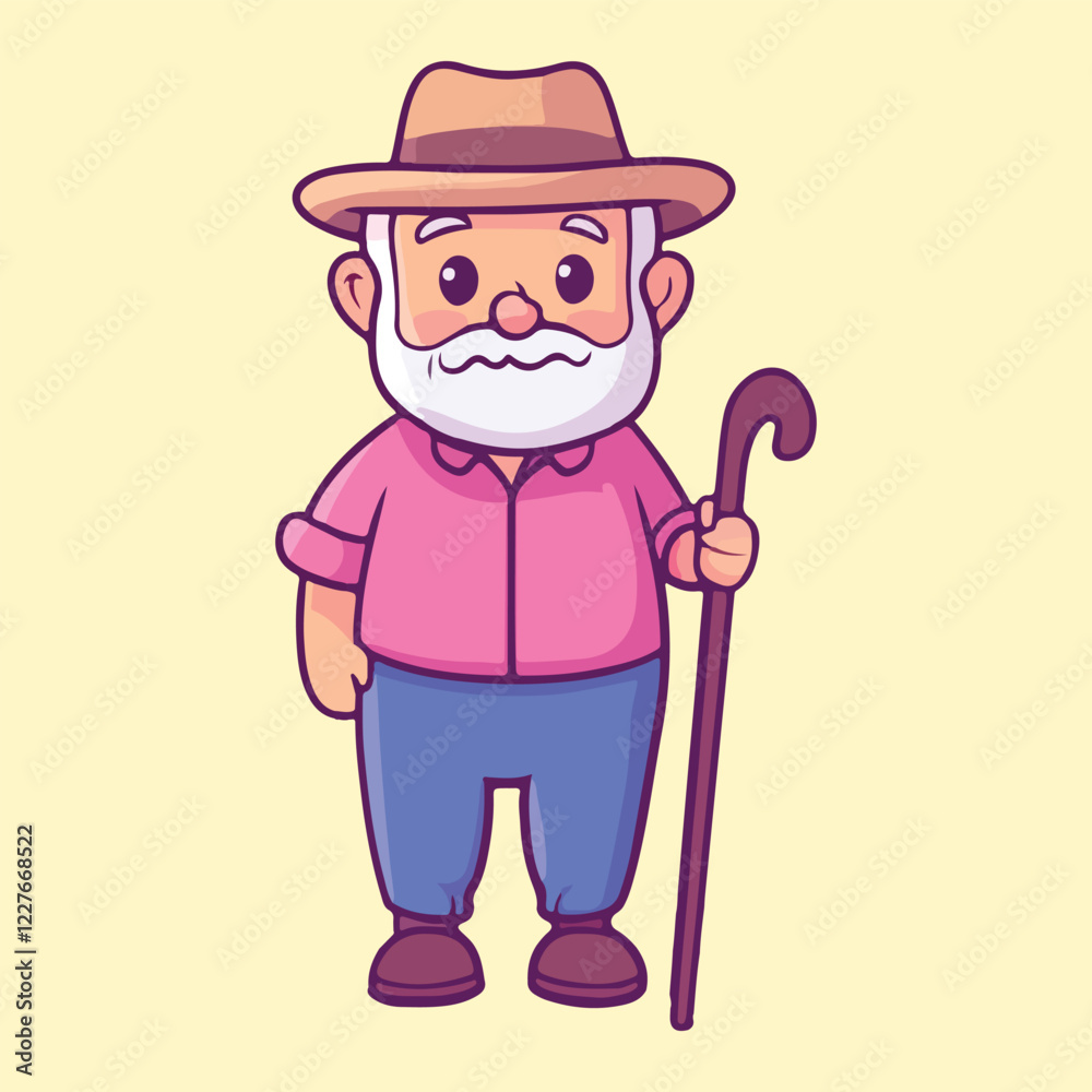 a grandfather old man using a walking stick for support vector illustration a grandfather old man using a walking stick for support vector illustration