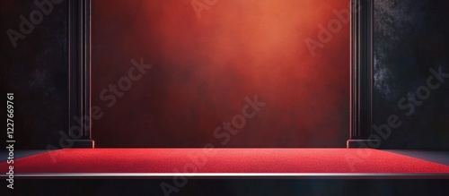 Movie theater stage with empty red carpet and customizable background for promotional text or event announcements
