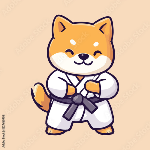 A cute cartoon fox wearing a karate uniform and throwing a punch vector illustration 