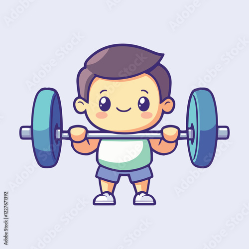 Fitness boy lifting dumbbell vector illustration 