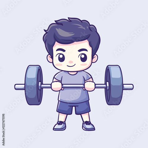 Fitness boy lifting dumbbell vector illustration 