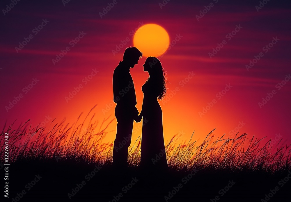 Silhouetted couple holding hands at sunset, ideal for romantic events, weddings, anniversaries, or love-themed designs. Captures intimacy and peaceful warmth. Silhouetted couple holding hands at sunset, ideal for romantic events, weddings, anniversaries, or love-themed designs. Captures intimacy and peaceful warmth.