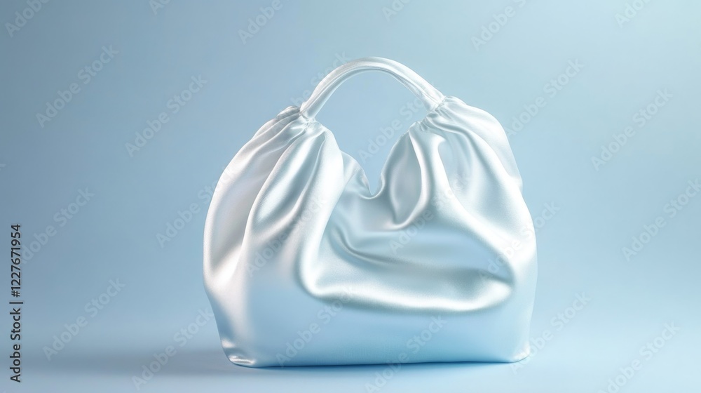 Minimalist luxury satin handbag design on soft blue background showcasing elegance and sophistication in fashion accessories Minimalist luxury satin handbag design on soft blue background showcasing elegance and sophistication in fashion accessories