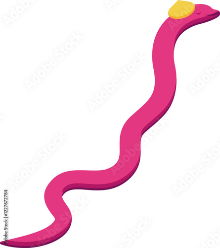 Pink worm is crawling with a seashell on its head, creating a whimsical and surreal scene