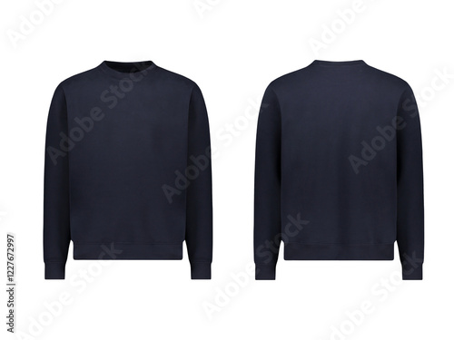 Black Sweatshirt mock up template in front and back view, blank with long sleeve transparent background