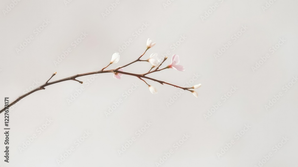 Obraz premium Pastel-hued branch against a muted watercolor background, with subtle reflections and shadows adding depth to the composition, calming scene, reflection