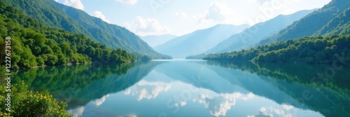serene lake with surrounding hills and trees, hill, landscape, lake