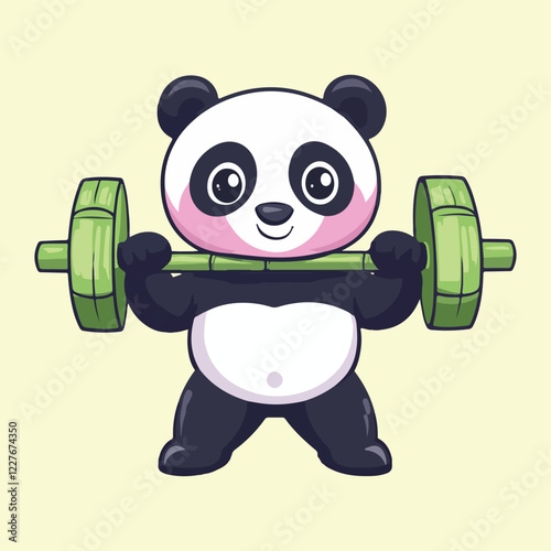 Cute panda lifting barbell gym fitness vector illustration 