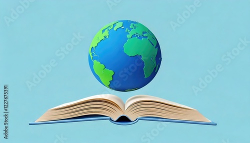 Globe Hovering Above Open Book: A Serene Educational Illustration