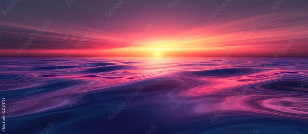 Vibrant Sunset Over Calm Ocean Waves with Distorted Reflections and Ample Space for Text Enhancement Vibrant Sunset Over Calm Ocean Waves with Distorted Reflections and Ample Space for Text Enhancement