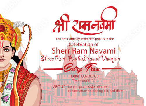 Ram Navami (Birthday of Lord Rama) with message in hindi meaning Shri Ram Navami poster,banner background.