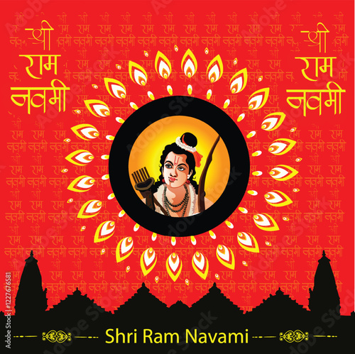 Ram Navami (Birthday of Lord Rama) with message in hindi meaning Shri Ram Navami poster,banner background.