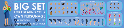 Isometric Girl character constructor for designed. Set various action N2. Set of Students personages flat style illustration