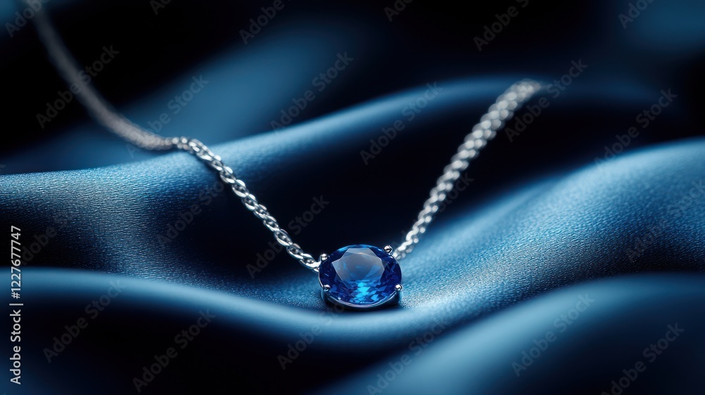 Fototapeta premium Blue Sapphire Necklace on Silk