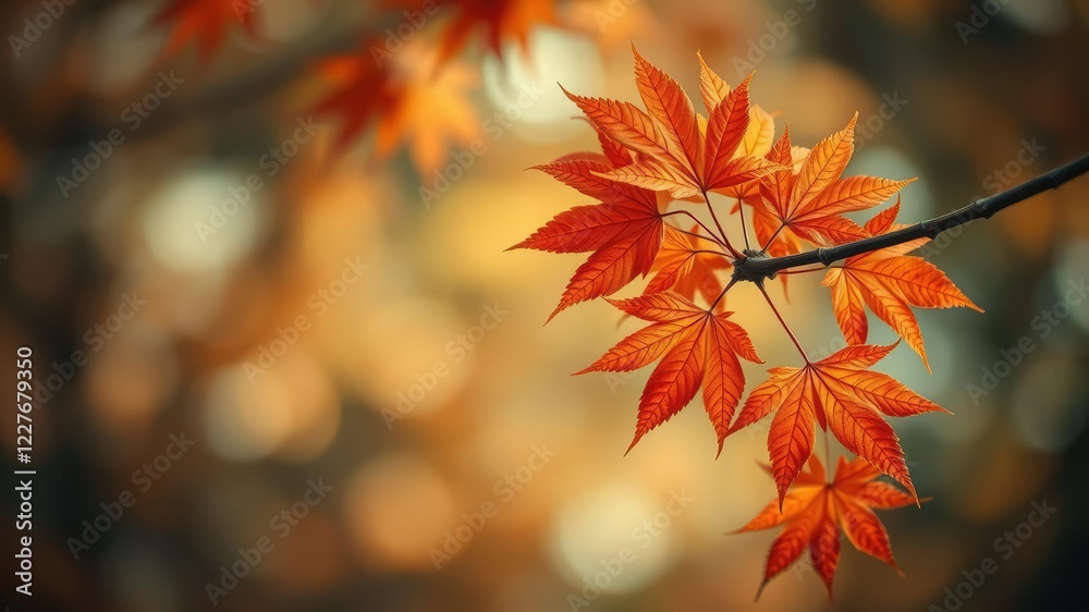 Softly focused image of a branch with autumn maple leaves, landscape, leaves, nature Softly focused image of a branch with autumn maple leaves, landscape, leaves, nature