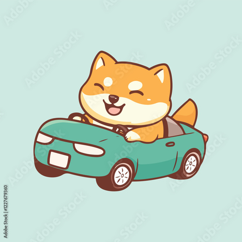 Cute dog driving the car vector illustration 