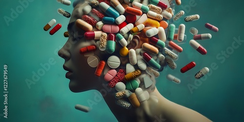 Substance-Related Disorders Depicting Addiction and Mental Health Struggles. Abstract Representation of Substance Use Disorder: Dependency Alcohol, Drugs, and Other Substances. Aversion to medication
