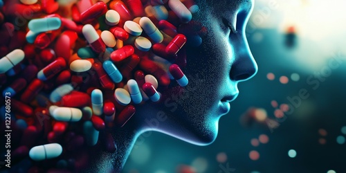 Substance-Related Disorders Depicting Addiction and Mental Health Struggles. Abstract Representation of Substance Use Disorder: Dependency Alcohol, Drugs, and Other Substances. Aversion to medication