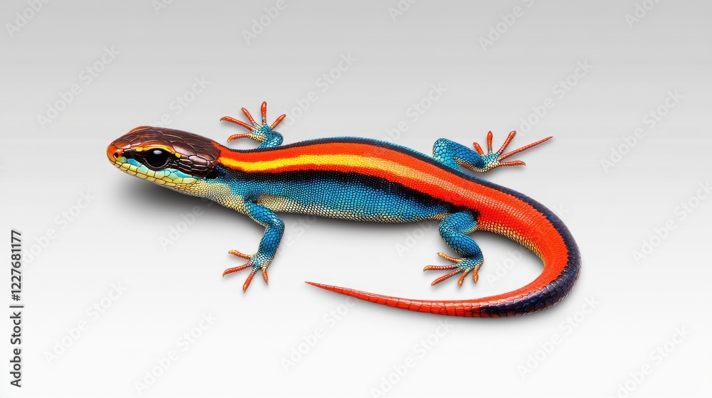Fototapeta premium Vibrant Lizard with Bold Patterns and Colors Displaying on a Neutral Background
