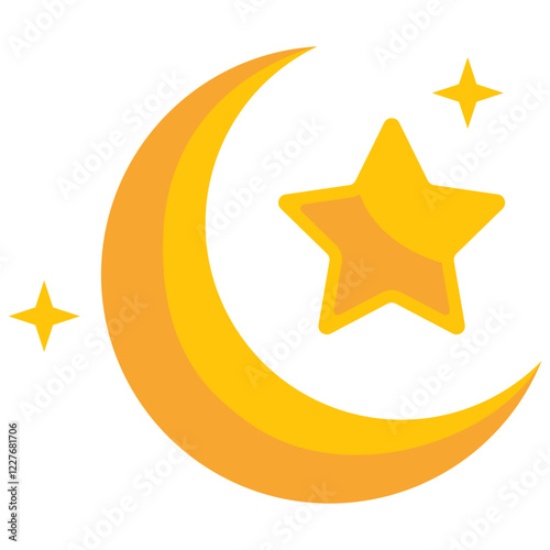 Celestial Symphony: A stylized illustration of a crescent moon and star, radiating serenity and wonder, evoking dreams and imagination.