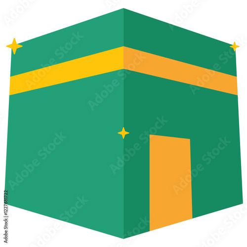 Simplified Kaaba Illustration: A symbolic illustration of the Kaaba, the sacred House of God, featuring minimalist design and vibrant colors, representing faith and spirituality.