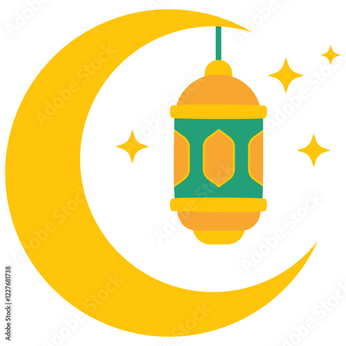 Lunar Reverie: A glowing lantern hangs gracefully from a crescent moon amidst a constellation of twinkling stars, evoking a sense of wonder and enchantment.
