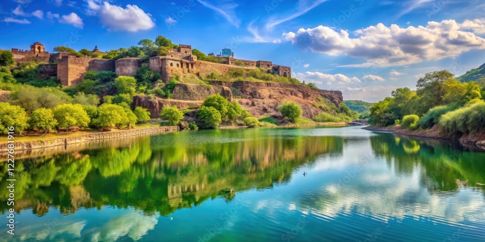 Fototapeta premium Pristine water body at Ranthambore Fort