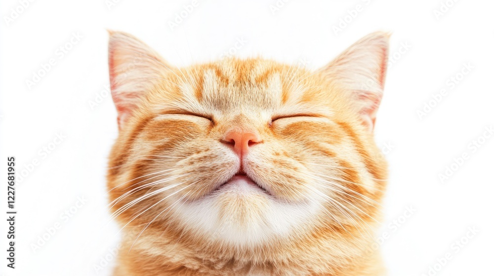 Joyful Exotic Shorthair Cat with Closed Eyes Against a White Background Perfect for Pet and Animal-Themed Projects Joyful Exotic Shorthair Cat with Closed Eyes Against a White Background Perfect for Pet and Animal-Themed Projects