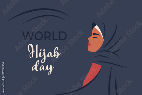 World hijab day. Beautiful Arabic woman in hijab. Horizontal banner template. Arab woman portrait. Muslim culture. Traditional national outfit. Muslim asian female character. Vector