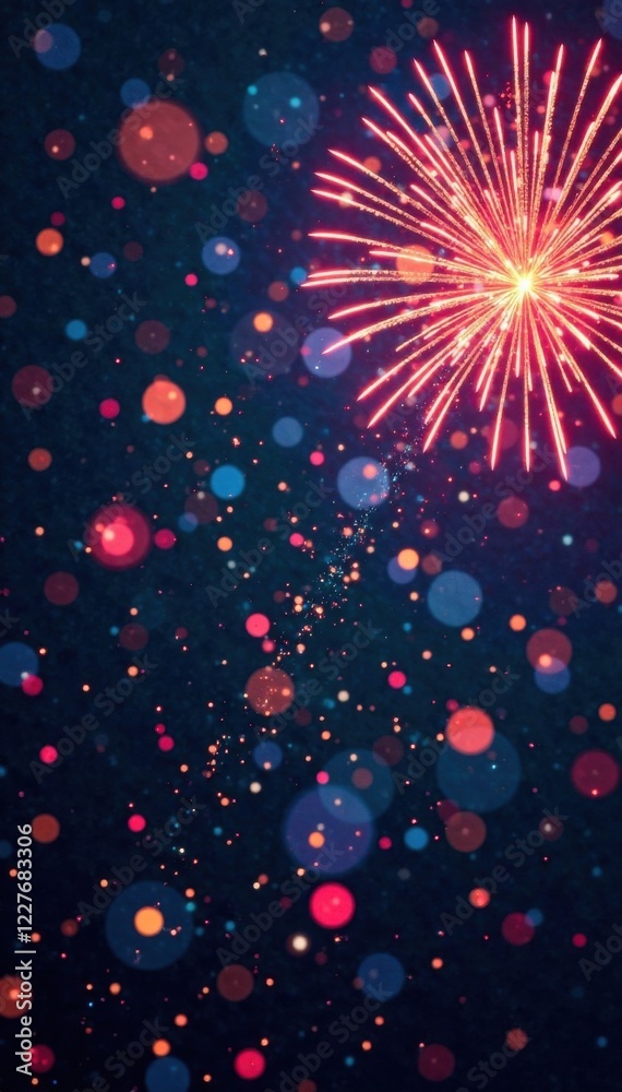 Obraz premium confetti falling from sky with New Year's Eve fireworks, confetti, balloons, eve