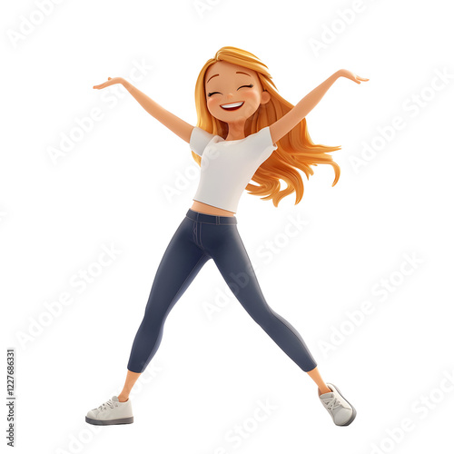 Joyful character dancing with joy cartoon style indoor setting vibrant colors playful concept