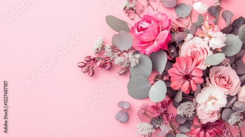 Floral Arrangement in Soft Pink and Silver Tones on a Solid Background for Elegant Design and Decor Inspiration photo