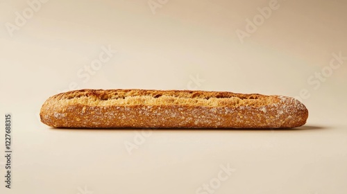 Organic Gluten Free Baguette Displayed on Neutral Background Highlighting Cracked Crust and Dense Interior Texture for Bakery Concepts photo