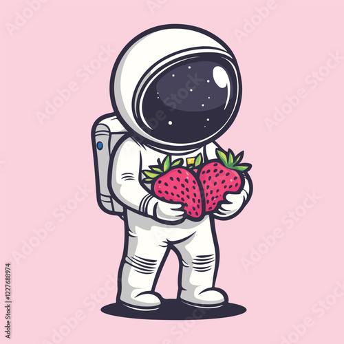 Astronaut holding a strawberry vector illustration 