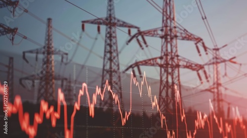 Dynamic stock market graph in accordion style with electric power line background for energy sector