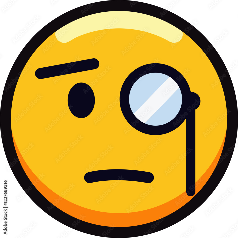 Monocle emoji with a curious and puzzled expression on a yellow face. Monocle emoji with a curious and puzzled expression on a yellow face.