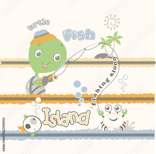 Cute animal vector illustration of an animal who loves fishing, fun and peaceful design.