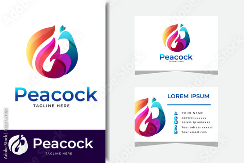 peacock colorful logo icon design with business card template photo