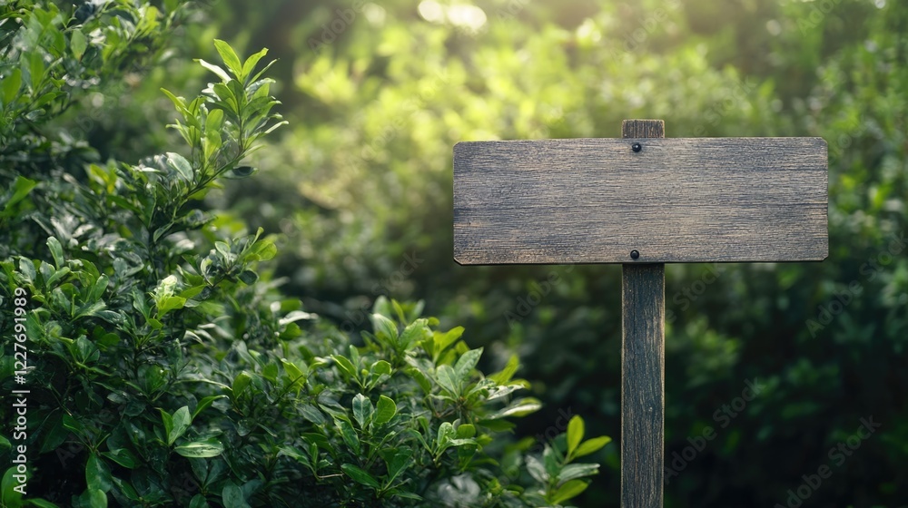 Wooden Directional Sign on Post Surrounded by Lush Green Foliage in Natural Outdoor Setting Wooden Directional Sign on Post Surrounded by Lush Green Foliage in Natural Outdoor Setting