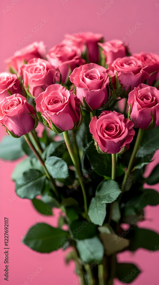 Pink roses bouquet, studio shot, pink background, Valentine's Day Pink roses bouquet, studio shot, pink background, Valentine's Day