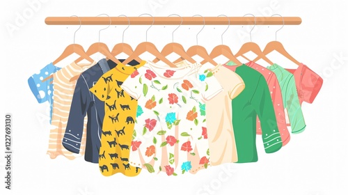 Eco-Friendly Recycled Clothing on Clothes Hanger Cartoon photo