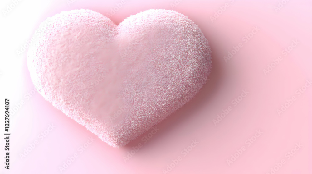 Fototapeta premium Fluffy pink heart, pastel background, Valentine's