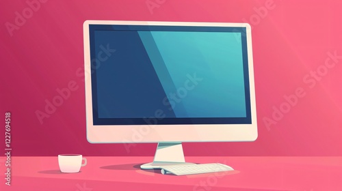 Professional Rear View Computer Display Monitor Cartoon Icon