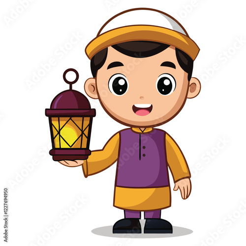 A Cartoon boy holding lantern
