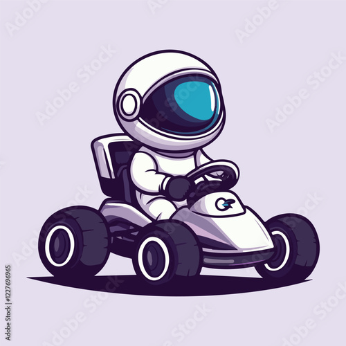 Cartoon astronaut driving a racing car vector illustration 