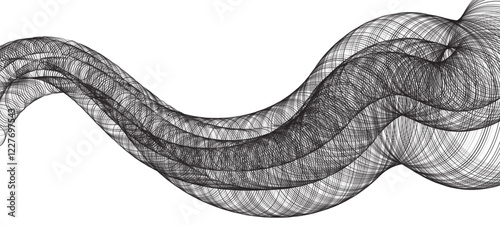 Abstract vector illustration featuring dynamic black wave lines forming intricate, flowing patterns, creating a sense of motion and depth.